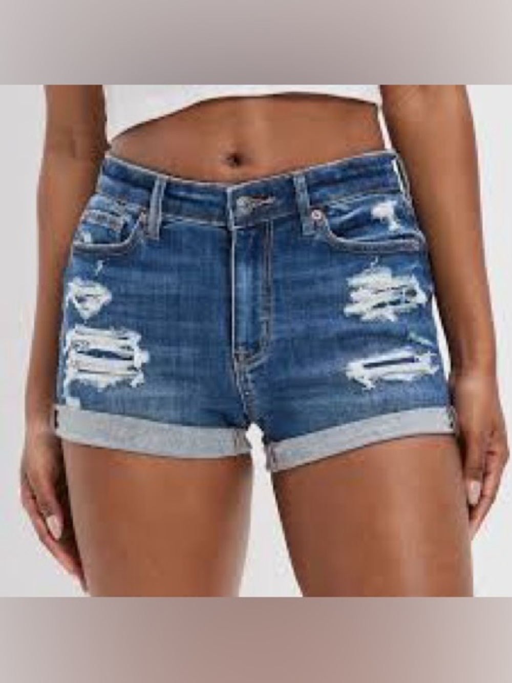American Eagle Denim Roll-Cuff Distressed Women's Shorts - Blue